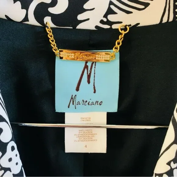 Marciano Black & White Paisley Corset Tie Back Cropped Silk Blazer | Size 4 - Picture 2 of 12